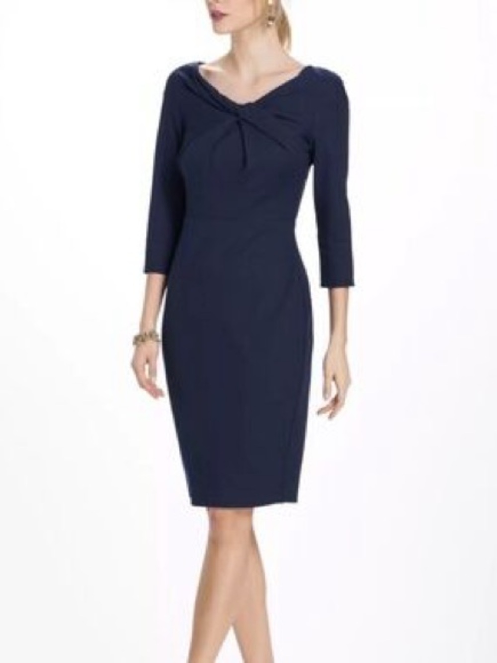 Bailey 44 Navy Twist-Neck Midi Sheath Dress